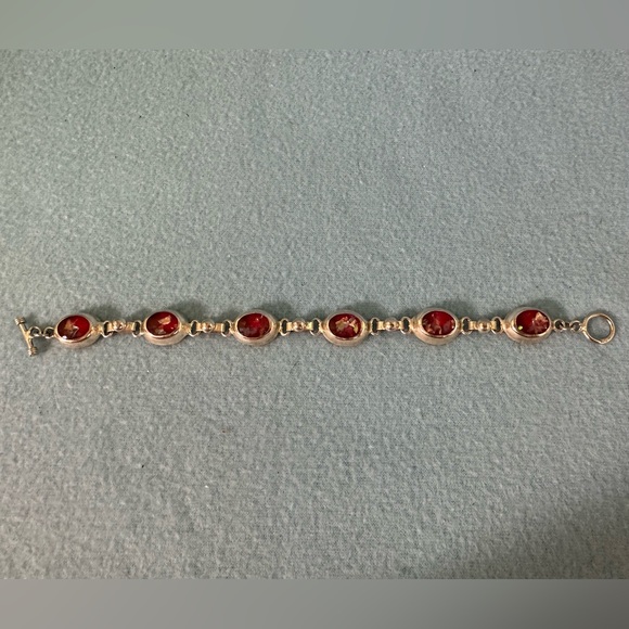 Vintage TAXCO Mexico Sterling Silver Bracelet with Red glass opals - Picture 4 of 11